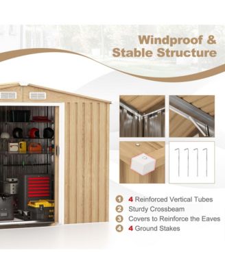 8 × 6 FT Outdoor Storage Shed Galvanized Steel Shed with Base Floor Wood Grain