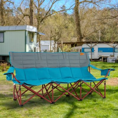 3 Person Folding Camping Chair Heavy-Duty Camp Couch with 2 Cup Holders Padding