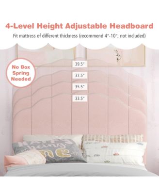 Kids Twin Platform Bed Frame Upholstered Twin Size Bed with Wooden Slats Support