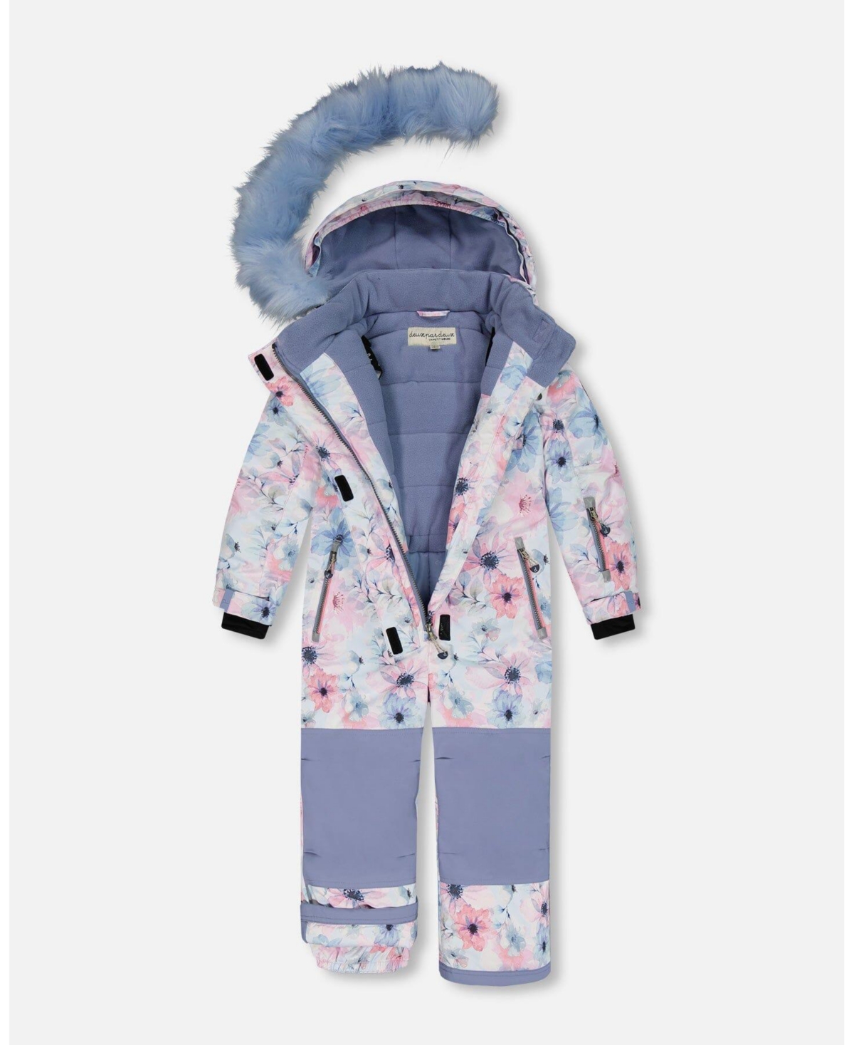 Deux par Deux Big Girls One Piece Snowsuit- Printed watercolor blue flowers