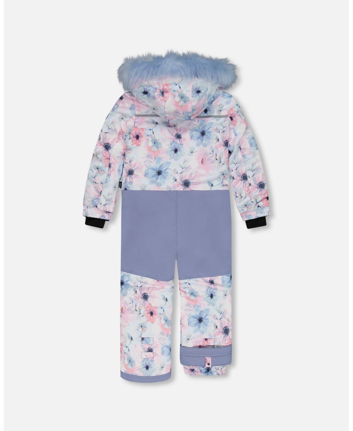 Deux par Deux Big Girls One Piece Snowsuit- Printed watercolor blue flowers