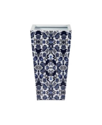 18 Inch Classic Blue White Metal Planter Oriental Style Garden