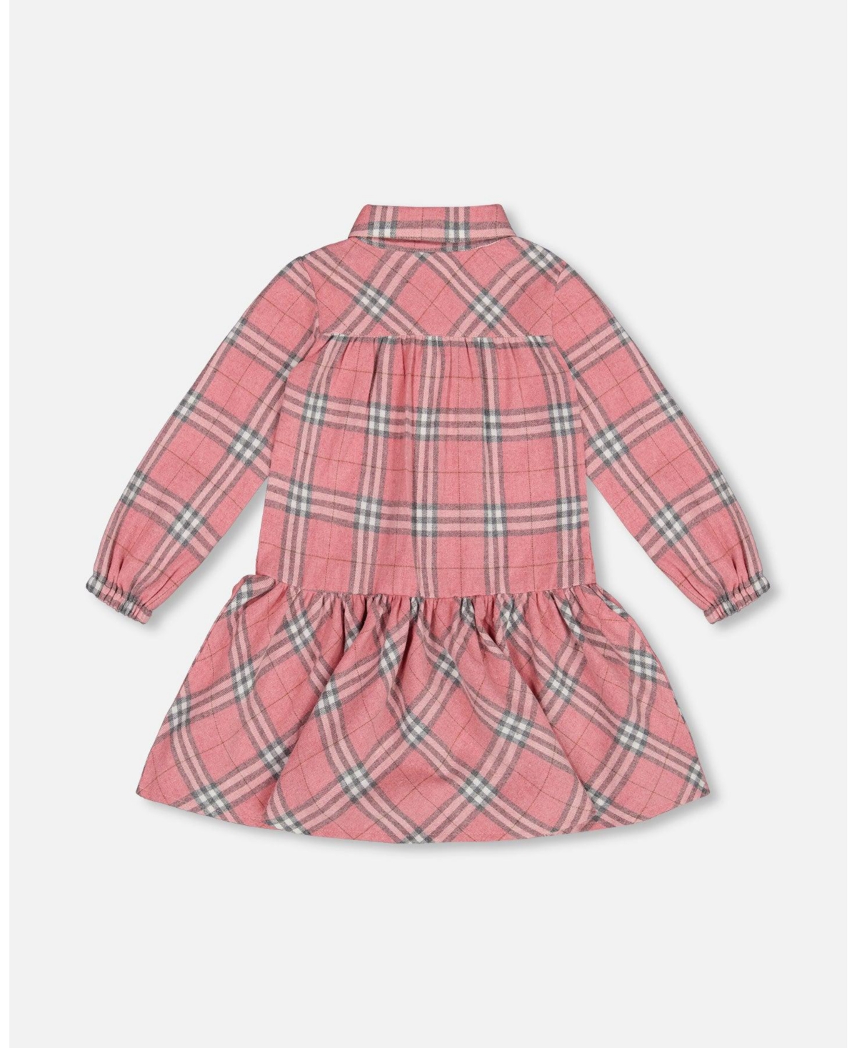 Deux par Deux Big Girls Flannel Shirt Dress With Frill- Pink plaid