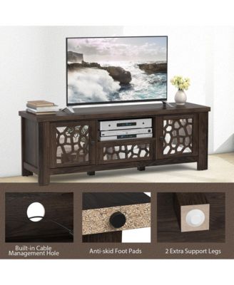 55'' Retro TV Stand Media Entertainment Center w/ Mirror Doors & Drawer Brown