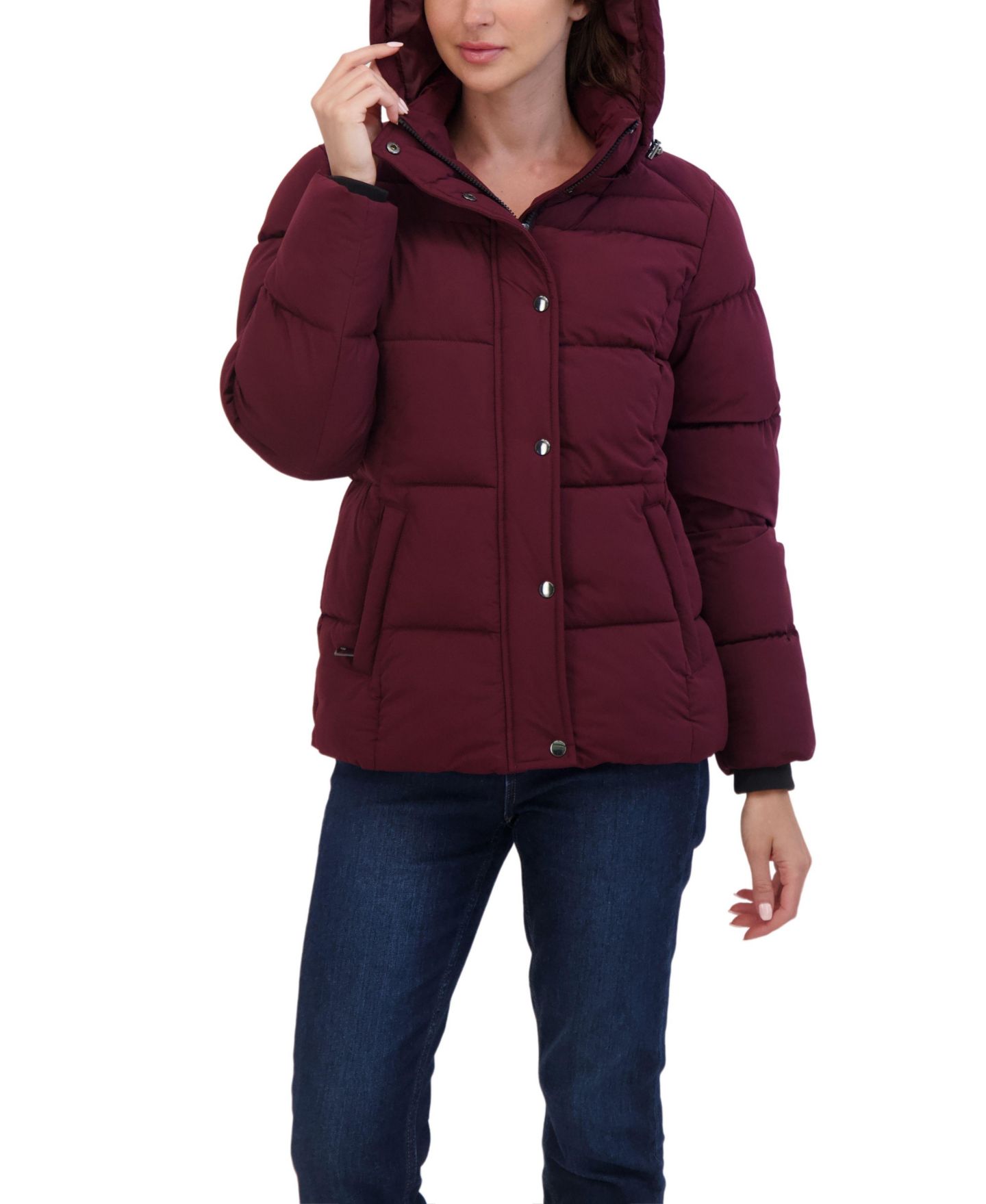 Женская куртка Sebby Collection Short Hooded Stretch Puffer, цвет: Бордовый — фото 3