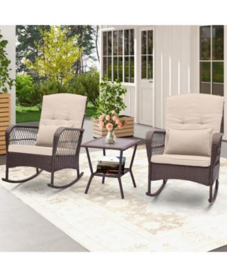 3 Pieces Rocking Bistro Set with 2-Tier Coffee Table