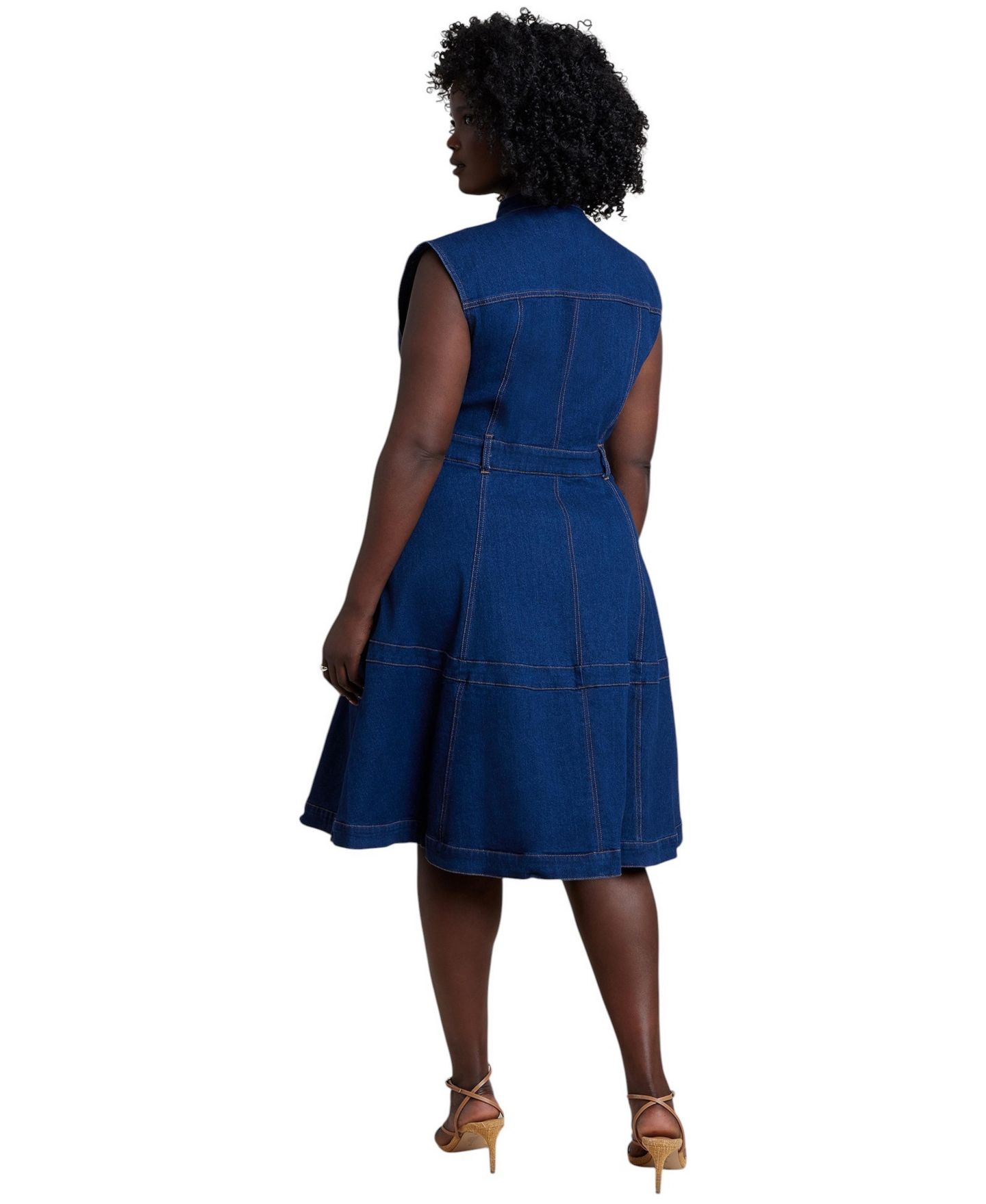 Женское платье ELOQUII Denim Fit and Flare Midi, цвет: Тёмная варка — фото 2