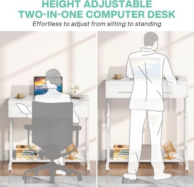 Portable Desk with Drawers, Mobile Laptop Desk with Wheels, Couch Desk Sofa Side Table Bed Desk, Small Standing Desk for Home Office