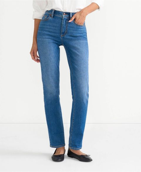 Женские джинсы Lands' End Recover High Rise Straight Leg, цвет: Индиго синий