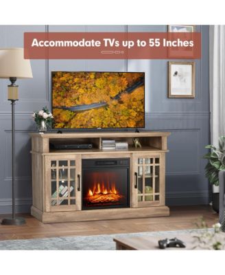 48'' TV Stand Console Cabinet w/ Fireplace Entertainment Center For Living Room Natural