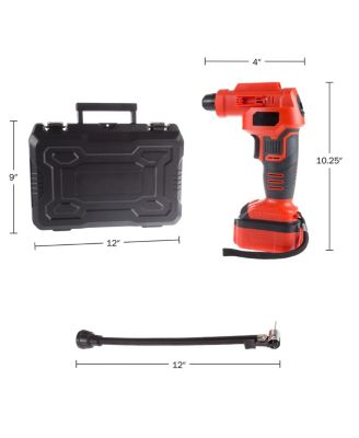 Automatic Air Compressor - Cordless Tire Inflator with 20V Lithium Battery and Carrying Case for Cars, Bikes, and Sports Equipment by (Red)