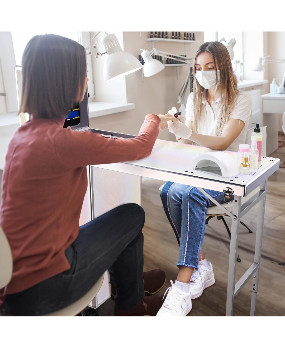 Byootique Nail Desk Mobile Station Rolling Makeup Manicure Table Unicorn White