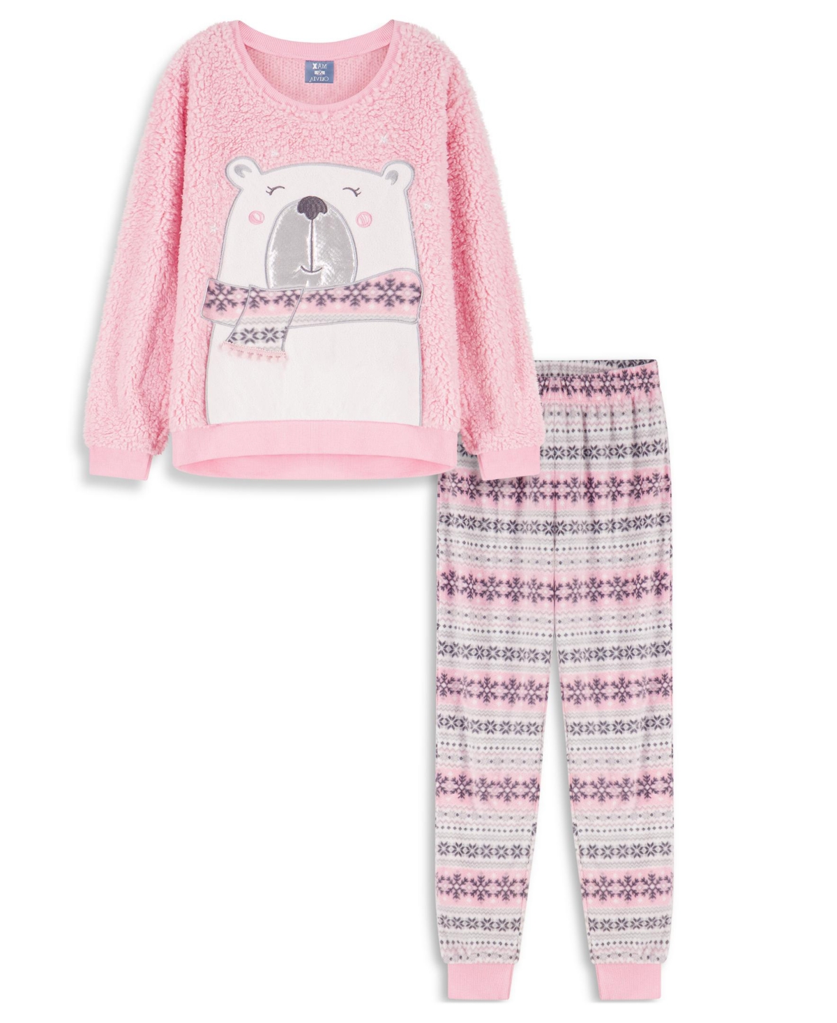 MAX & OLIVIA MAX AND OLIVIA GIRLS SHERPA TOP WITH JOGGER PANT PAJAMA 2PC SET 