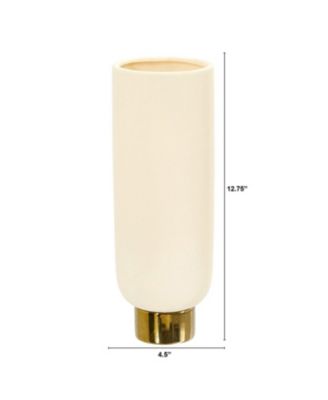 12.75" Elegance Ceramic Cylinder Vase with Gold Accents