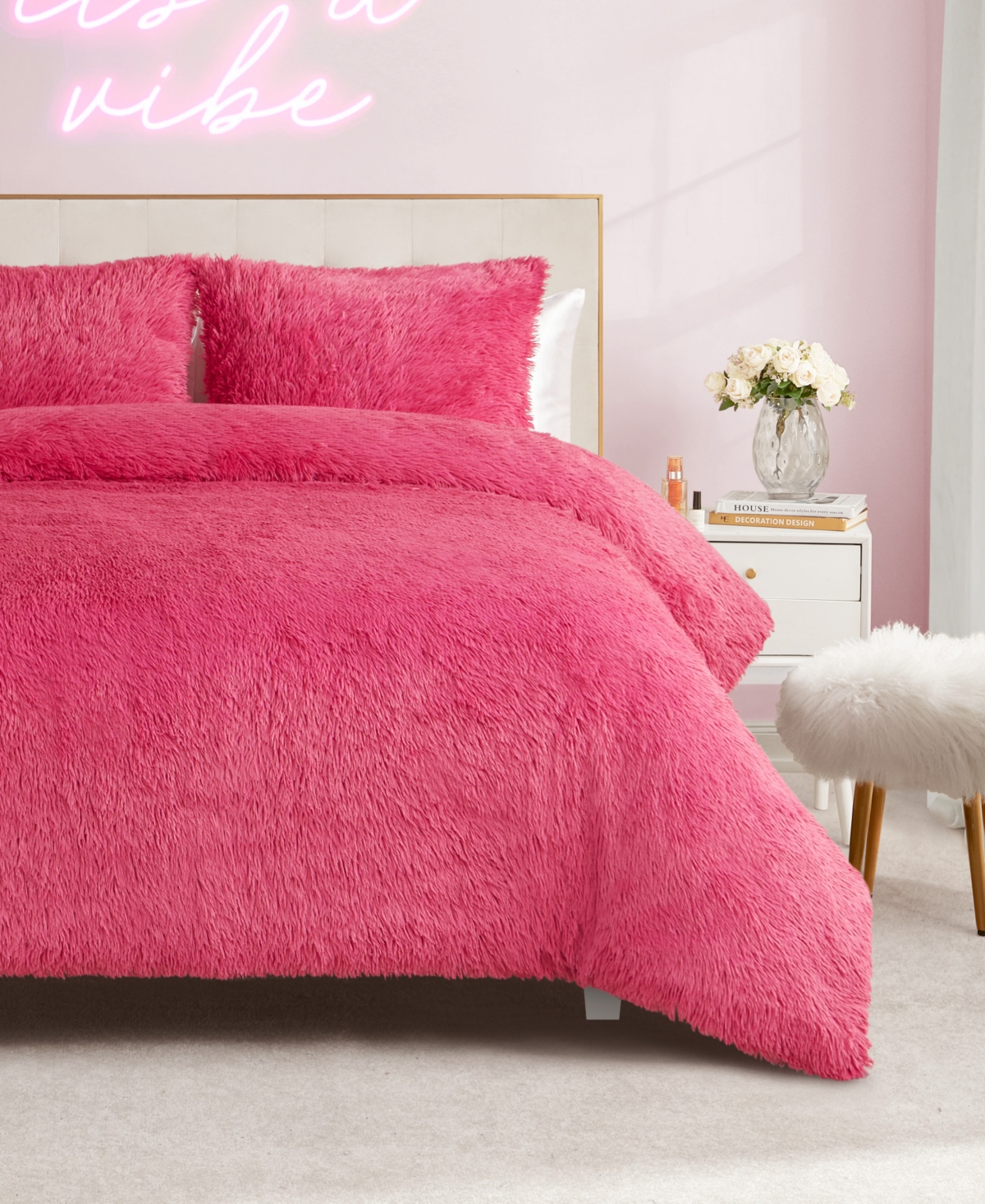 Juicy Couture Shaggy Faux Fur 2-pc. Comforter Set, Twin/twin Xl In Hot Pink