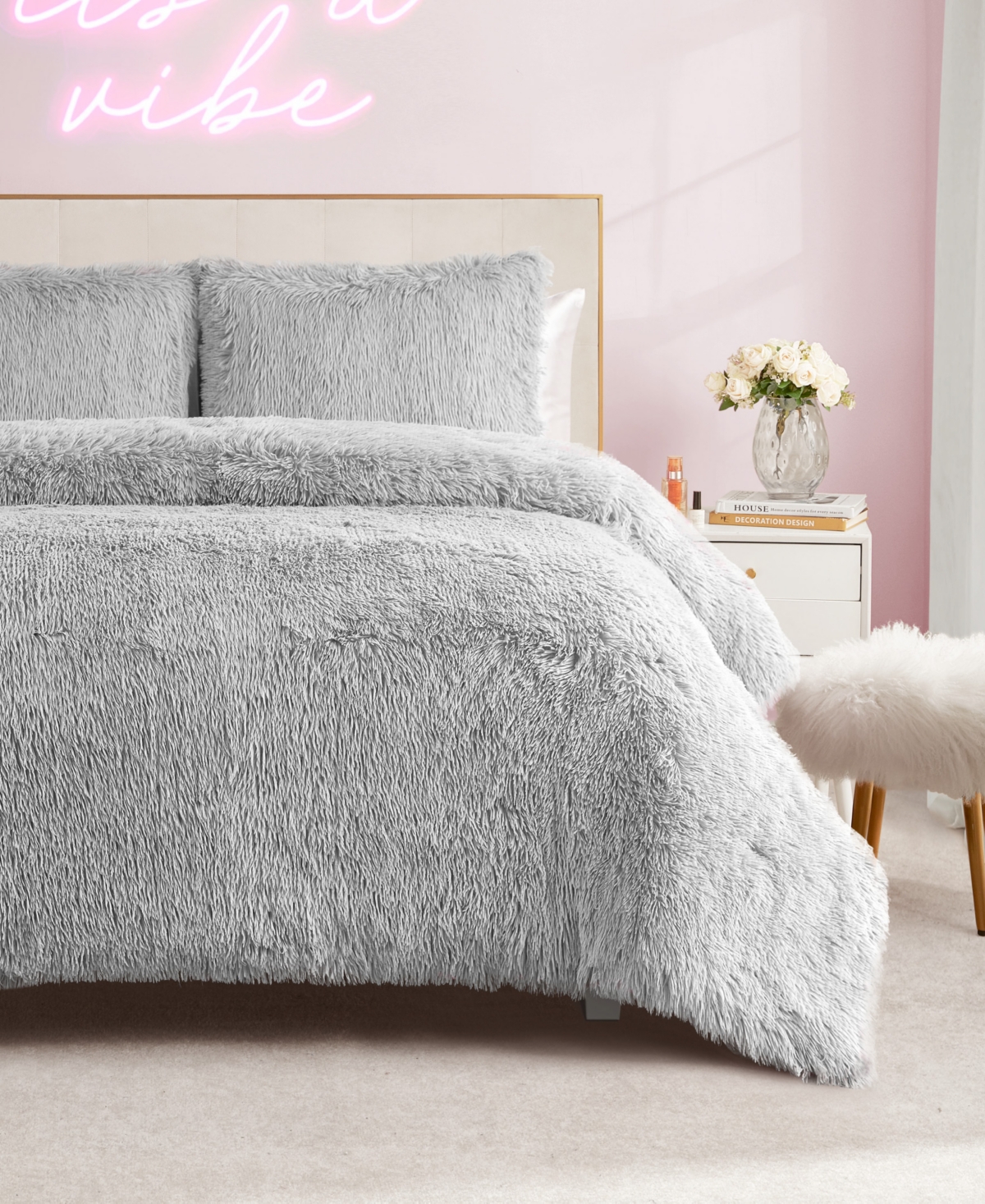 Juicy Couture Shaggy Faux Fur 2-pc. Comforter Set, Twin/twin Xl In Gray