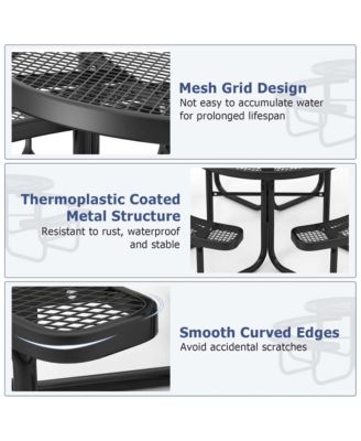 45" Coated Steel Camping Table Outdoor Round Picnic Table & Bench Set for 8