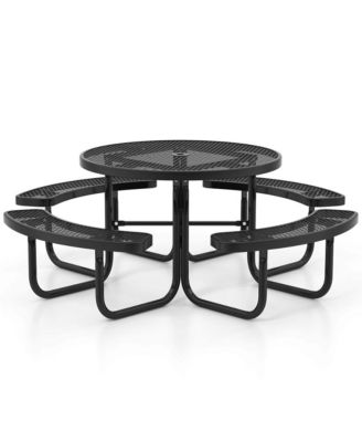 45" Coated Steel Camping Table Outdoor Round Picnic Table & Bench Set for 8