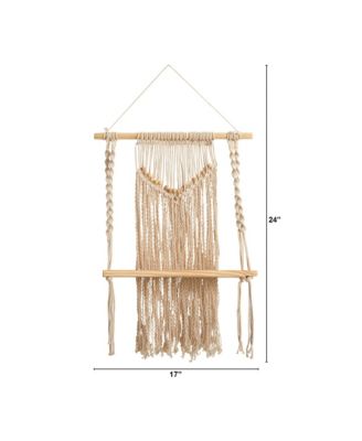 24&amp;quot; Boho Chic Wood Macrame Single Shelf Woven Beads