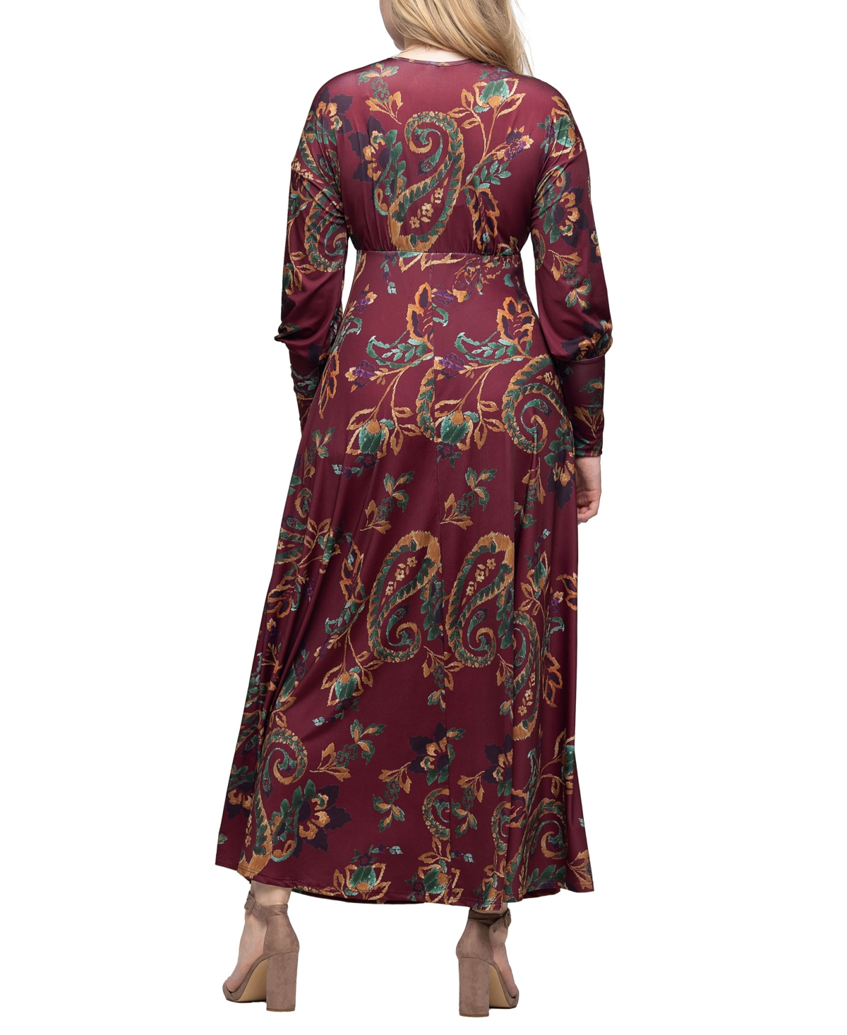 Shop 24seven Comfort Apparel Women's Wine Paisley Print Sleeve A Line Maxi Dress In Wine Multi