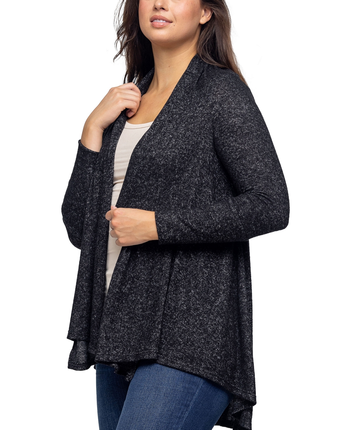 24seven Comfort Apparel Women's Open Front Long Sleeve High Low Cozy Cardigan