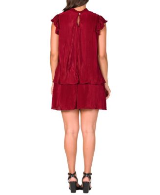 Women's Ruffle Cap Sleeve High Neck Pleated Mini Dress