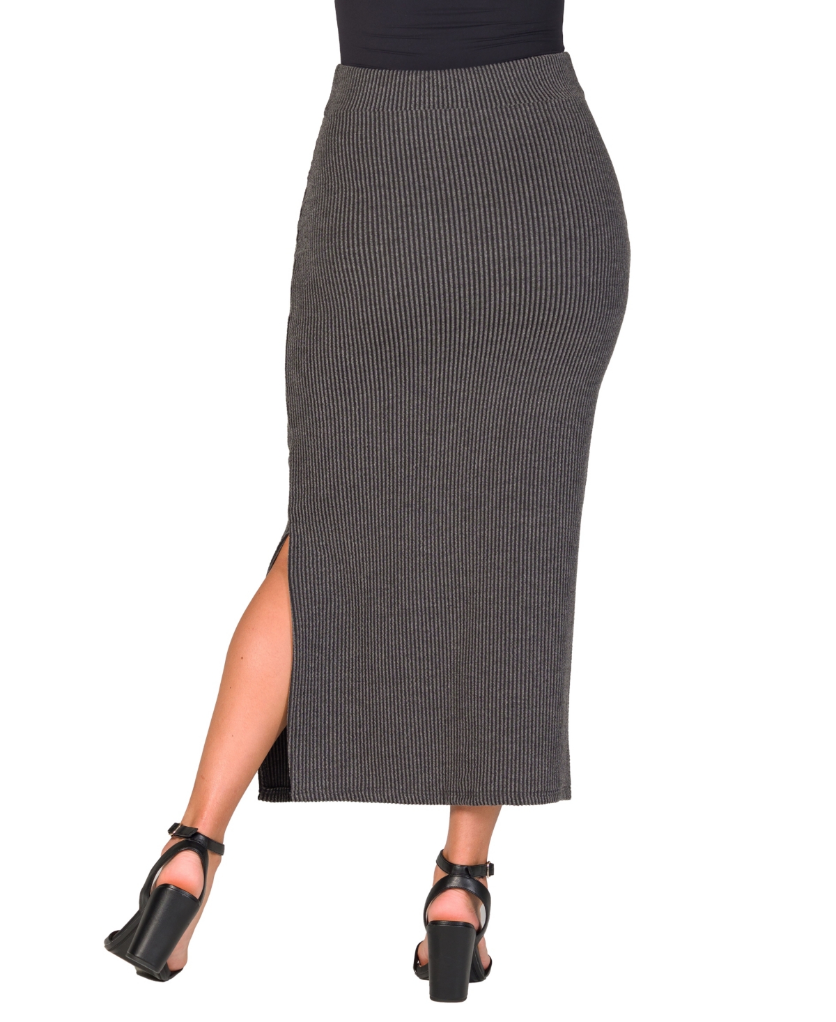 Shop 24seven Comfort Apparel Women's Ribbed Knit Side Slit Elastic Waist Maxi Skirt In Black