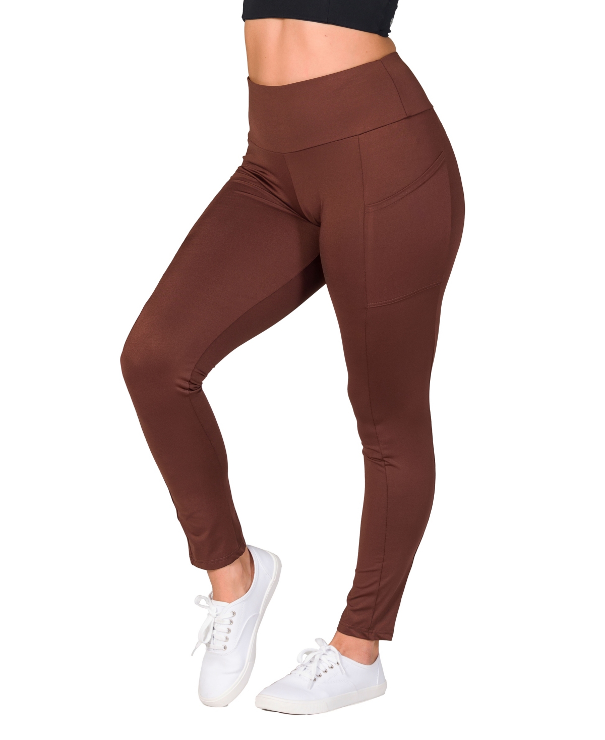 Shop 24seven Comfort Apparel Women's Side Pocket Ankle Length Yoga Pant Leggings In Brown
