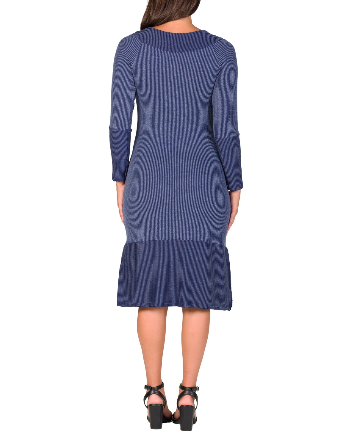 24seven Comfort Apparel Women's Ribbed Knit Long Sleeve Split Hem Sweater Dress