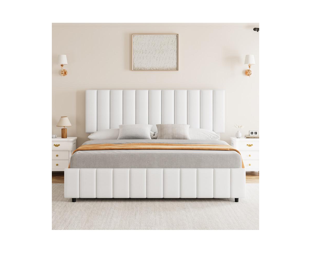 gaomon Linen Upholstered Platform Bed Frame with 4 Storage Drawers, Adjustable Headboard, Wooden Slats Support, No Box Spring Needed,- Gre