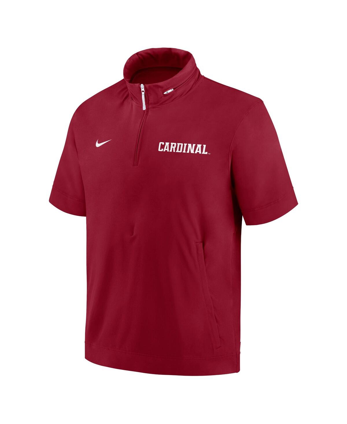 Nike Men'sStanford2024 Sideline Coach Short Sleeve Half-Zip Hoodie Jacket - Cardinal, White