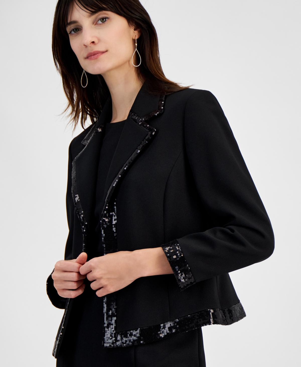 Kasper Women's Sequin Tipped Open-Front Blazer, Regular and Petite Sizes