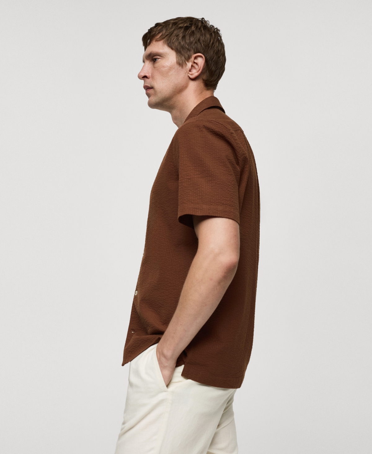 Mango Men's Regular Fit Seersucker Cotton Shirt