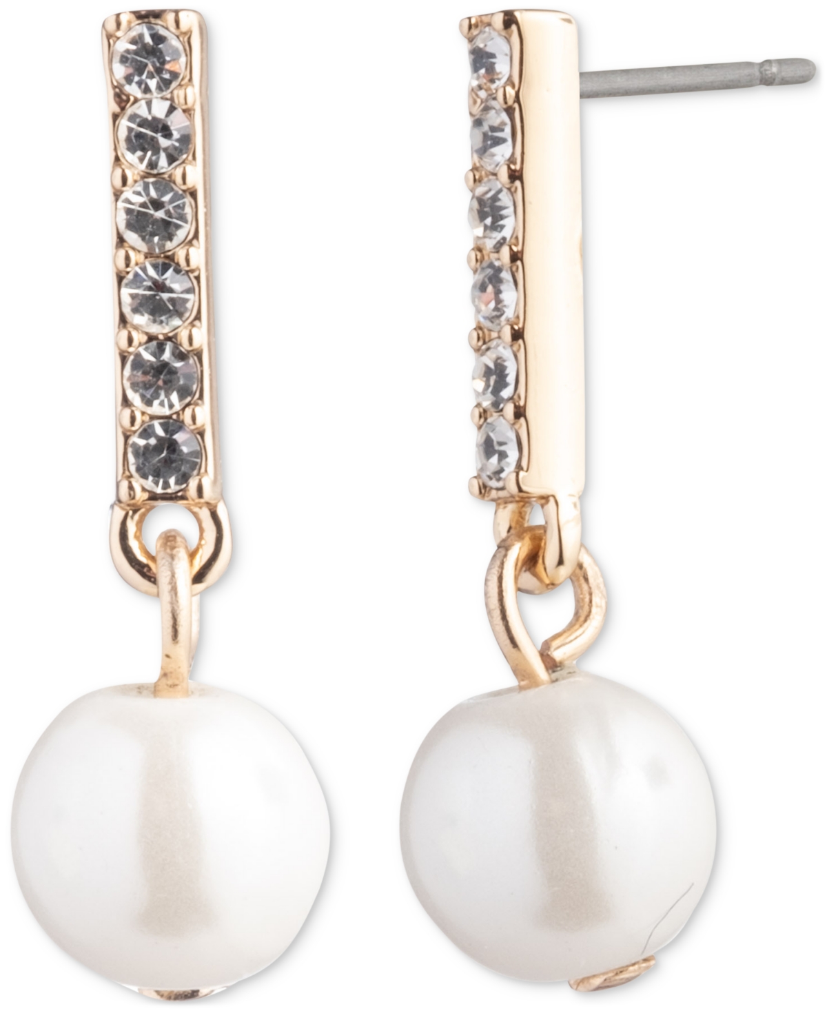 Gold-Tone Pave & Imitation Pearl Drop Earrings - White