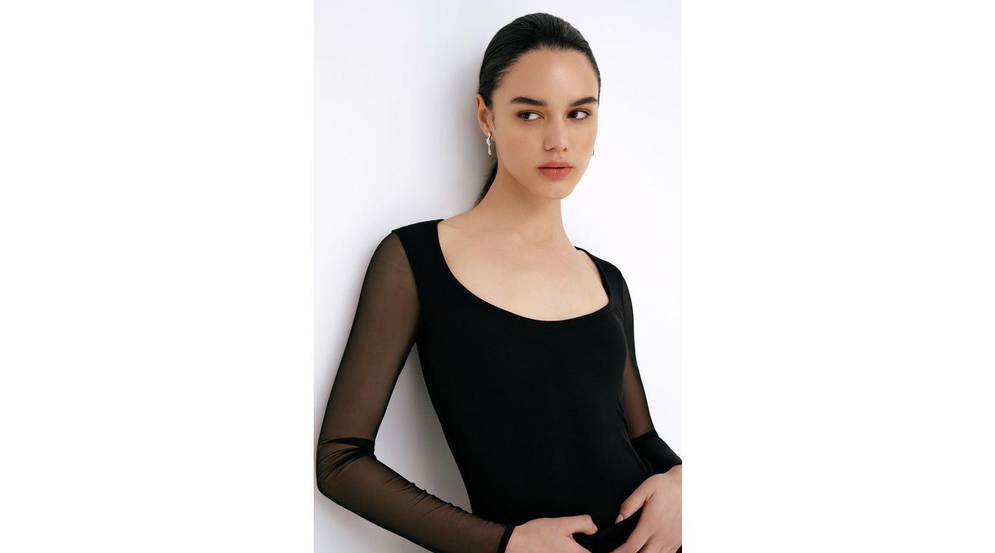 Женский топ Marcella Parisa Jersey-Bodice Long Mesh-Sleeve Fitted, цвет: Чёрный — фото 4