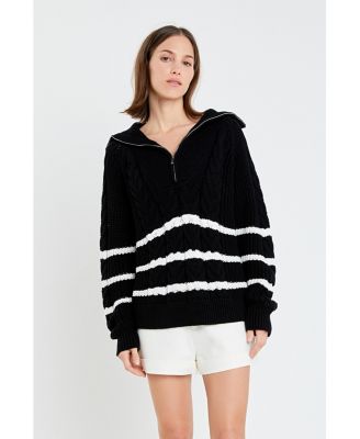 Women's Stripe Zip up Sweater
