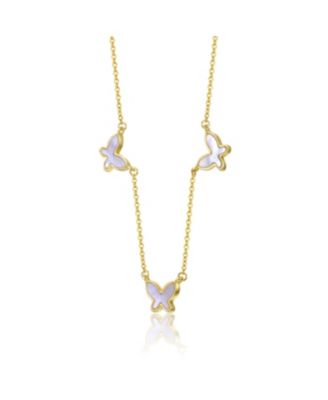 Kids 14k Gold Plated Mother of Pearl Triple Charm Butterfly Necklace