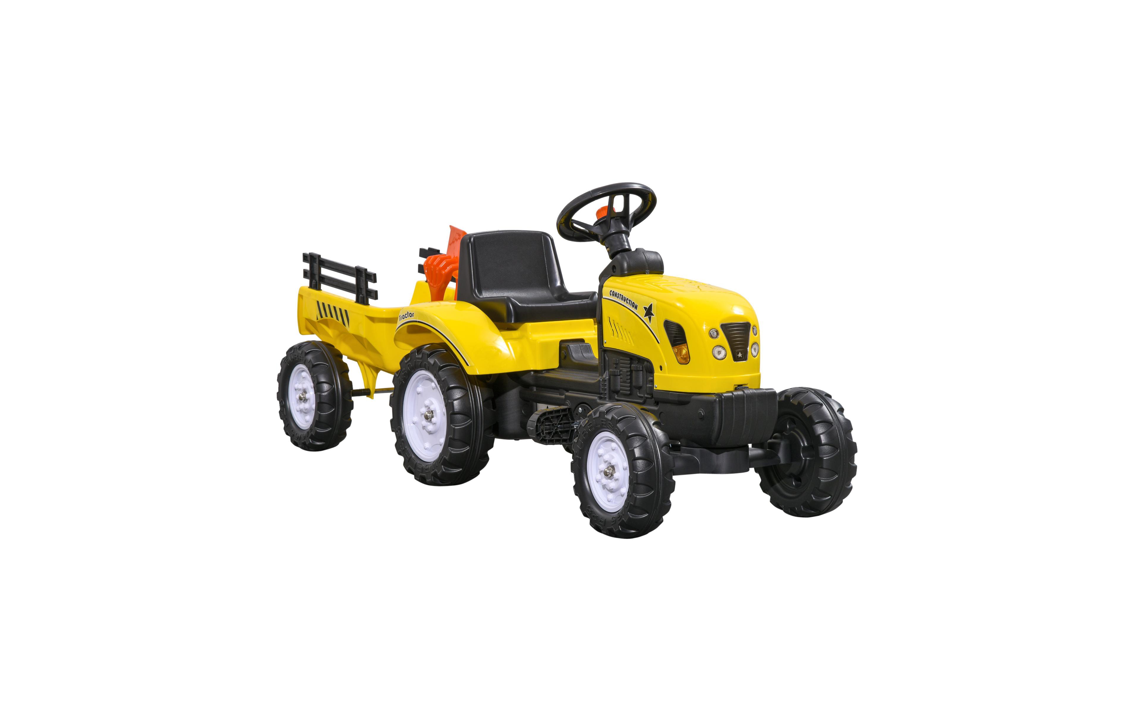 Aosom Ride on Pull Tractor with Back Trailer, Shovel & Rake for 3 Year Old
