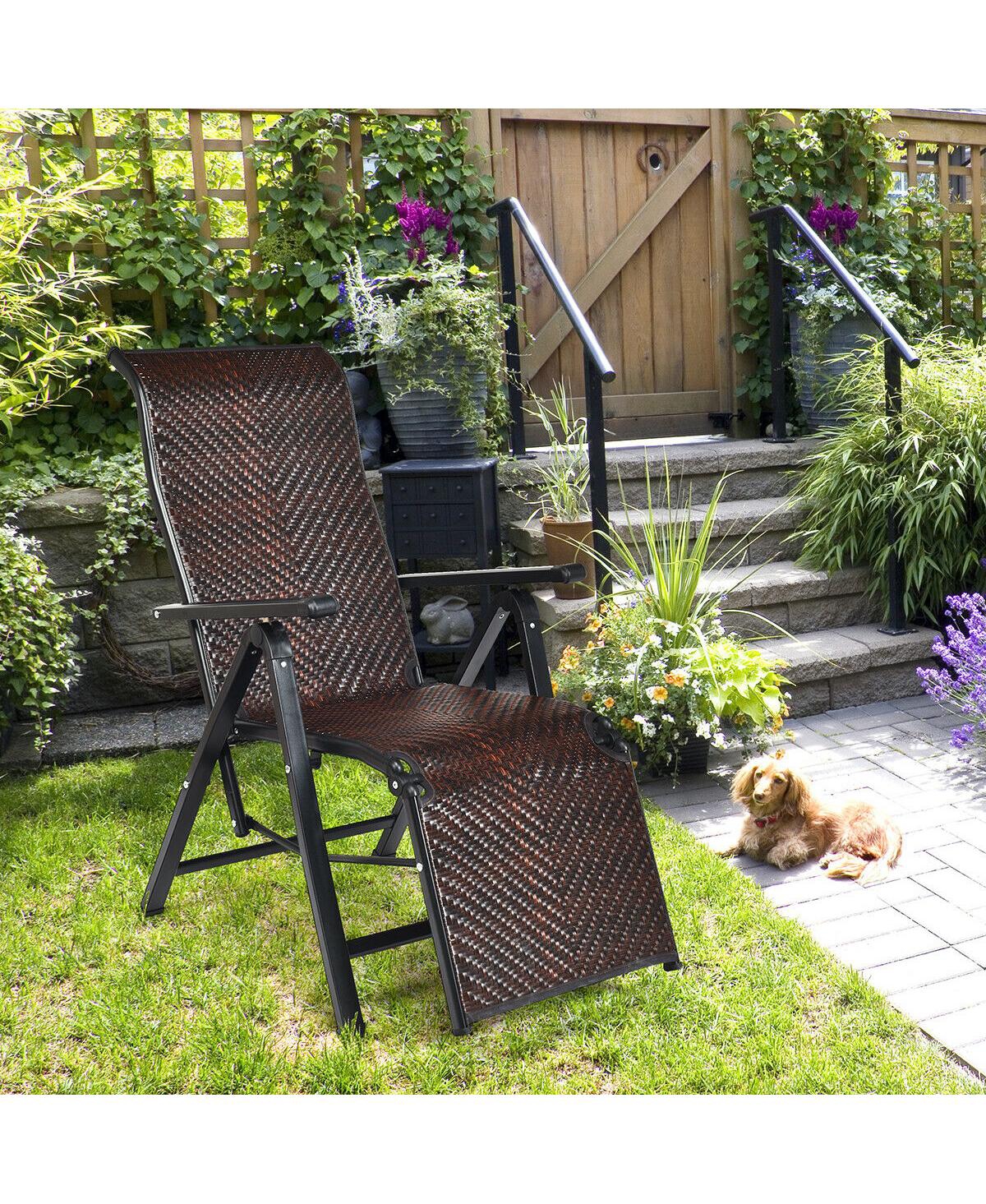 Gymax 2PCS Patio Rattan Folding Lounge Chair Recliner Back Adjustable Beach Yard Pool