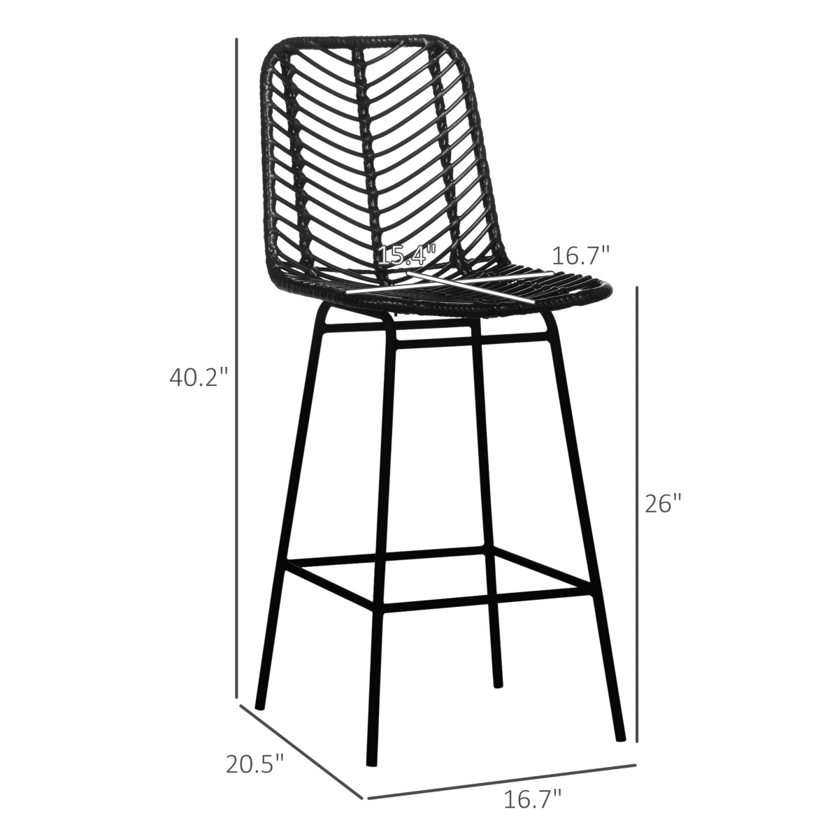 Homcom Modern Rattan Bar Stools Set of 4 for Kitchen Seating