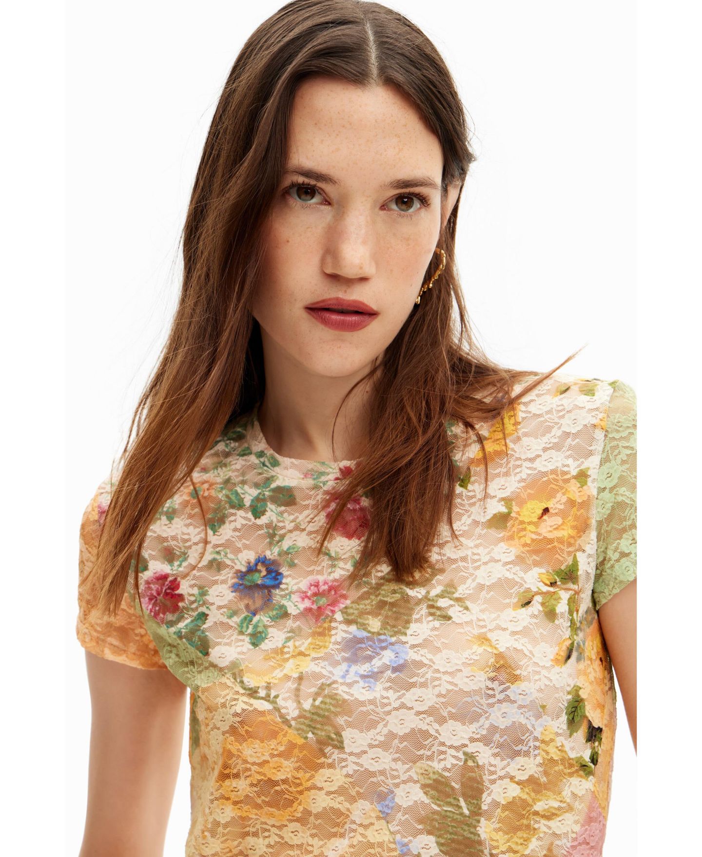 Женская футболка Desigual Lace with floral pattern, цвет: Разноцветный — фото 5