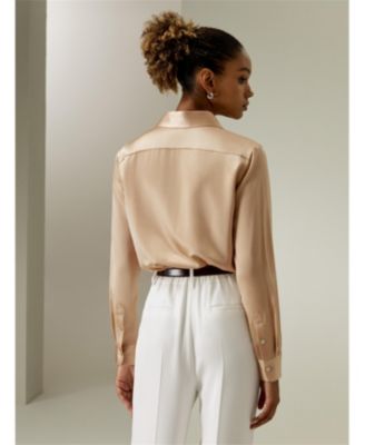 Spread Collar Silk Shirt for Women