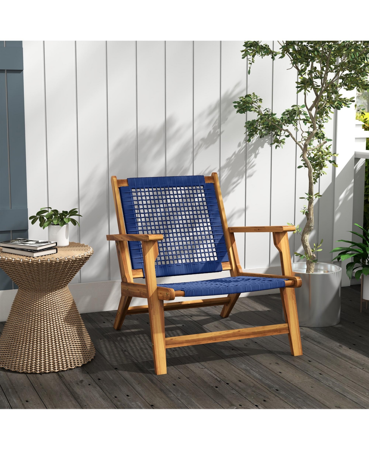 Outsunny Outdoor Wood Adirondack Deck Chair, Coconino Lounge Style Chair,- Blue