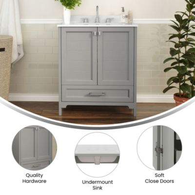 Argos Single Sink Bathroom Vanity with Undermount Basin, Soft-Close Cabinet, Easy-Glide Drawer, and Carrara Marble Finish Countertop