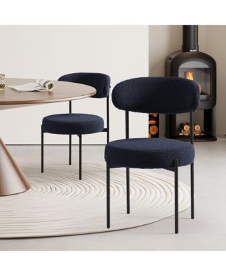 Mid-Century Modern Upholstered Sherpa Round Dining Chairs (Set of 2)