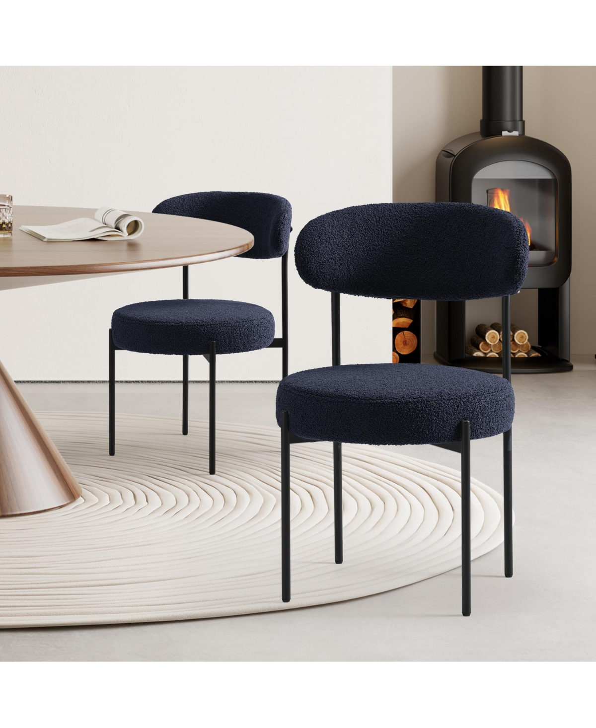 WestinTrends Mid-Century Modern Upholstered Sherpa Round Dining Chairs (Set of