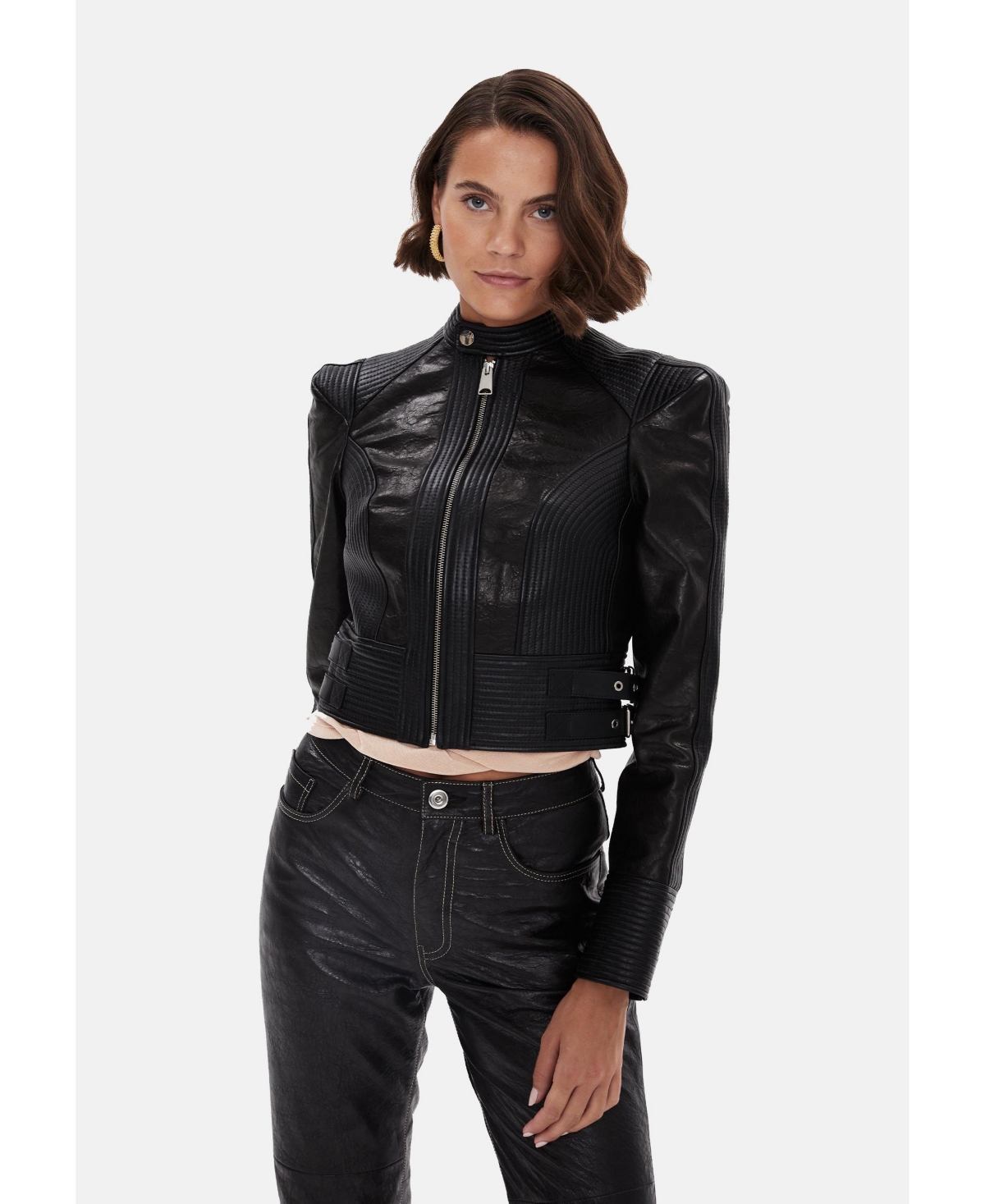 Women's Leather Fashion Biker, Black - Black