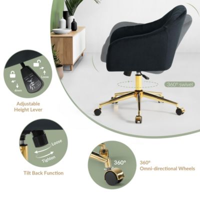 Upholstered Velvet Swivel Vanity Office Chair With Wheels