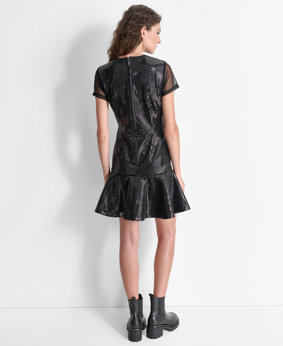 Dkny Women's Sequin Ruffled-Hem Mini Dress -black
