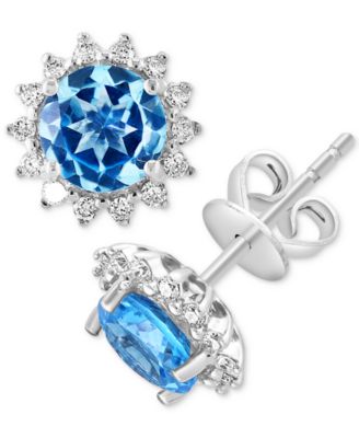 EFFY Collection - Amethyst (1-5/8 ct. t.w.) & Diamond (1/5 ct. t.w.) Halo Stud Earrings in 14k Rose Gold (Also in Blue Topaz & Citrine)
